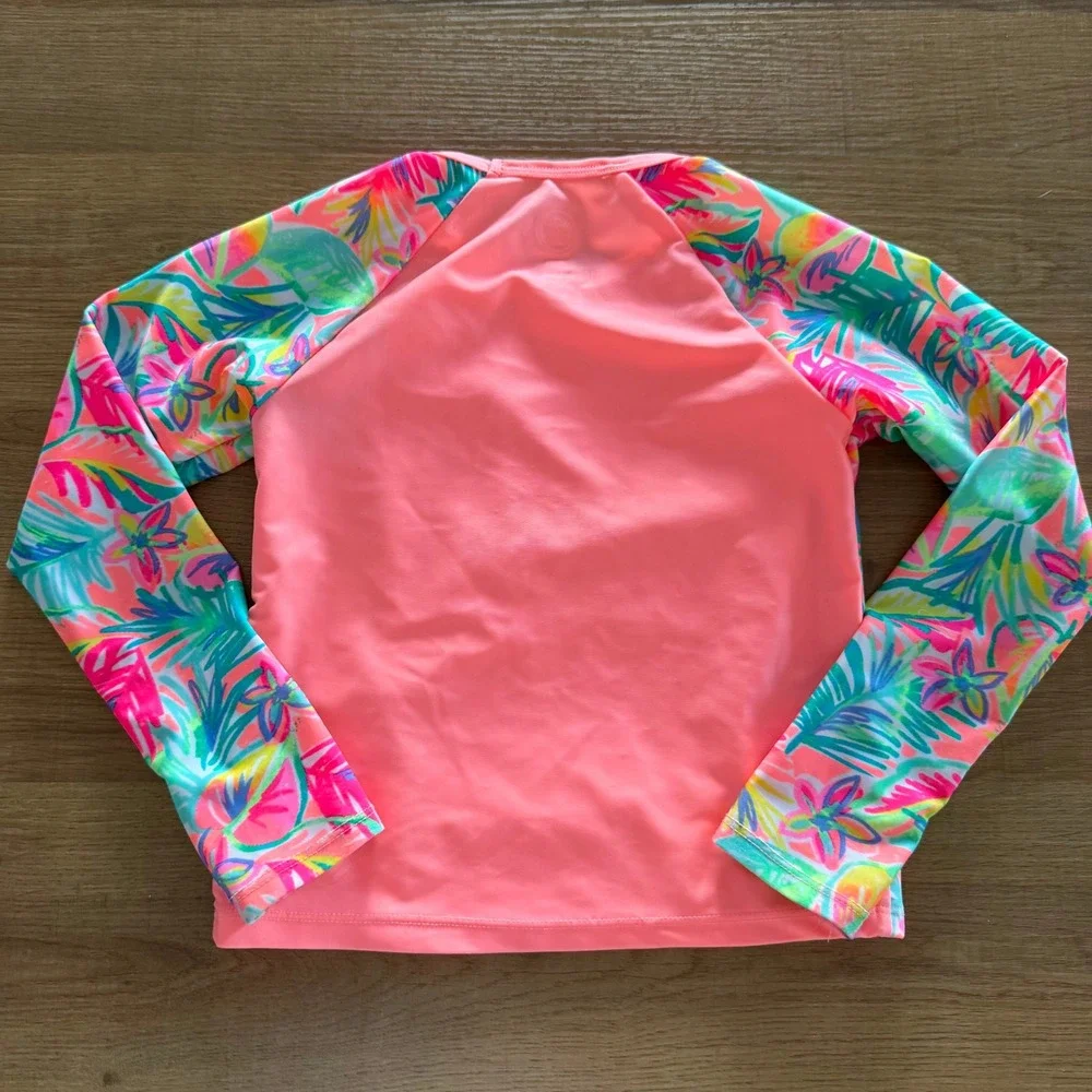 Wonder Nation Girls Pink Tropical Floral Long Sleeve Rash Guard Size 6-6X